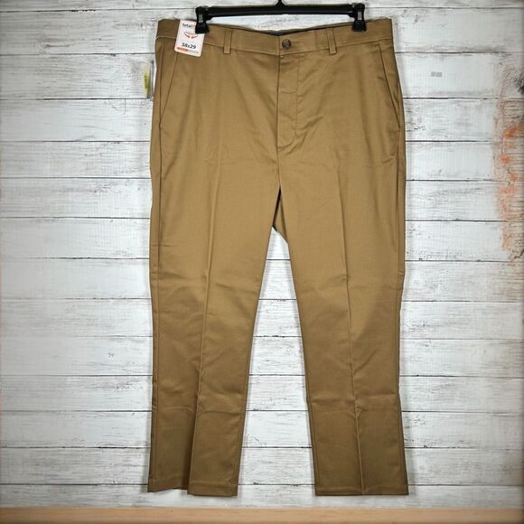 Roundtree & Yorke Pants Men 38x29 Travel Smart Straight Stretch Tan Chino NWT - Picture 1 of 6